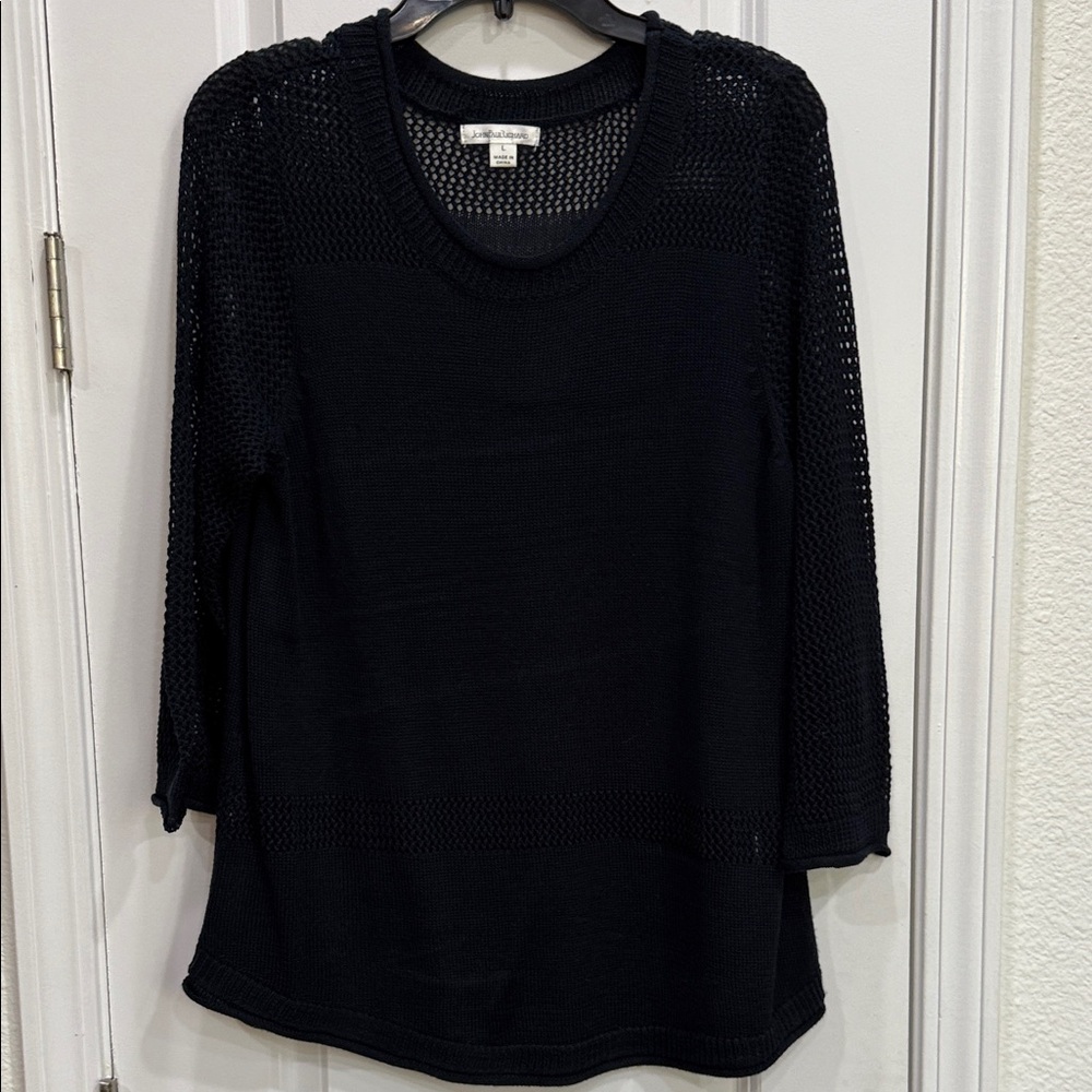 JohnPaulRichard Navy Blue Mesh Knit Top